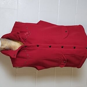 Cowgirl Up True Red Gunmetal Studs Sueded Fabric Warm Snap Front Western Vest